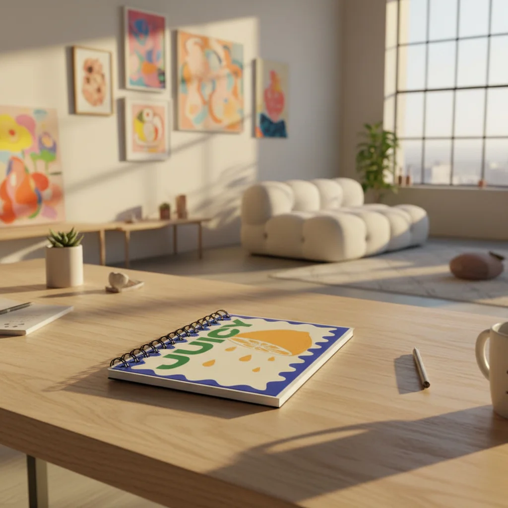 A spiral notebook in a coffee table with a blurred background