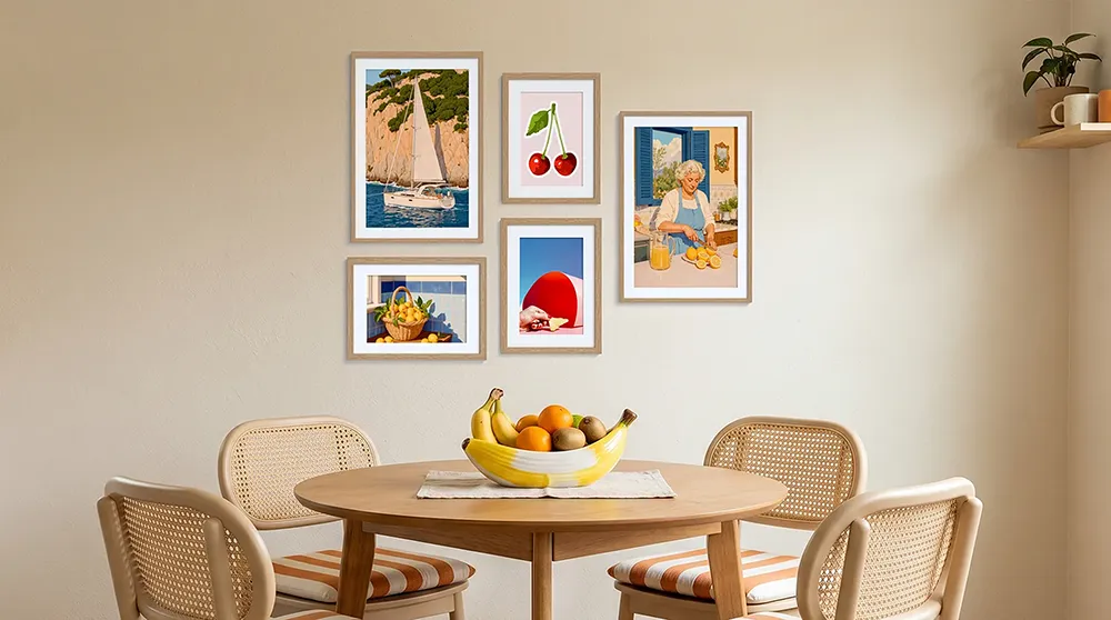 A gallery wall arrangement of multiple picture frames