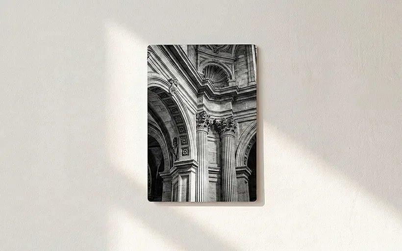 Metal prints on display in an art gallery