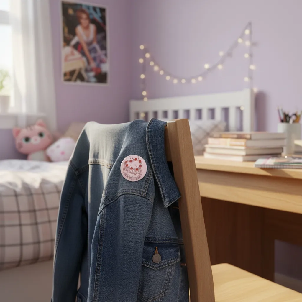 Anstecknadel an einer Jeansjacke in einem Jugendzimmer