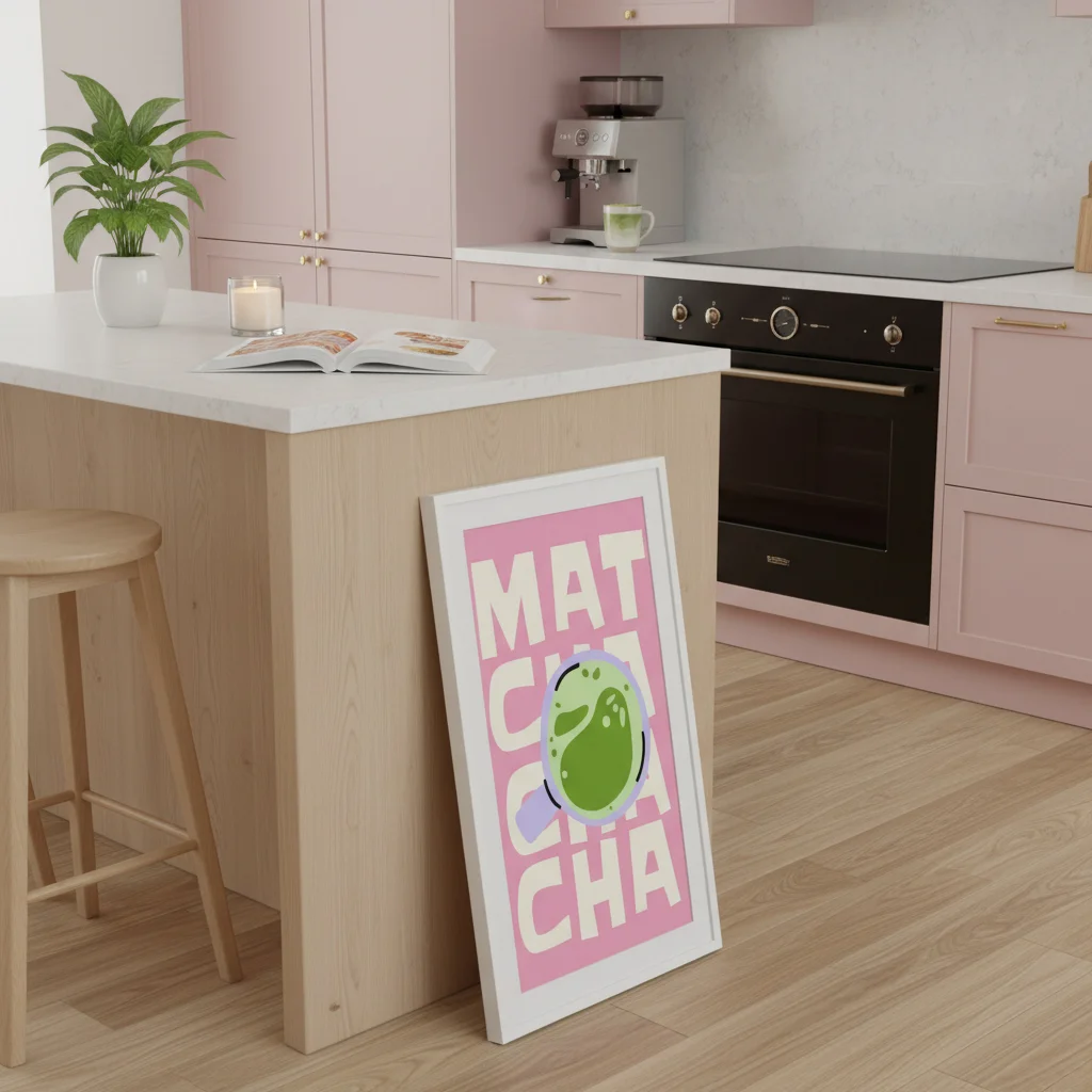 A Prodigi mockup of a framed print in a kitchen