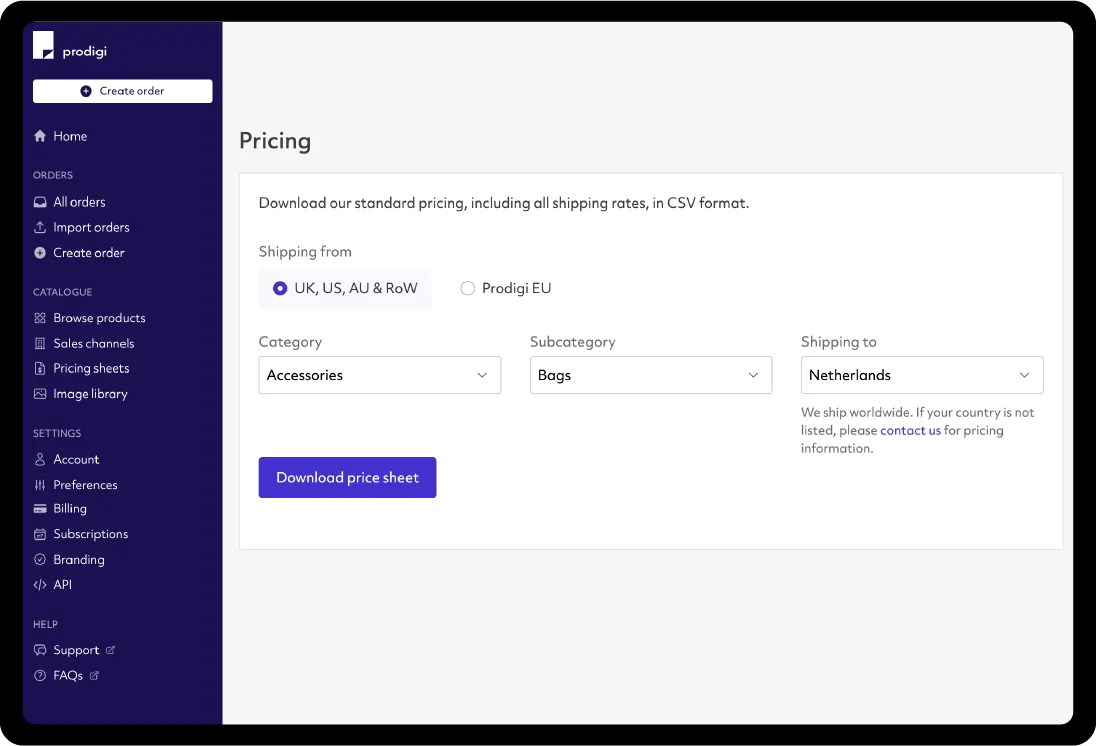 Calculate your costs with the Prodigi pricing tool